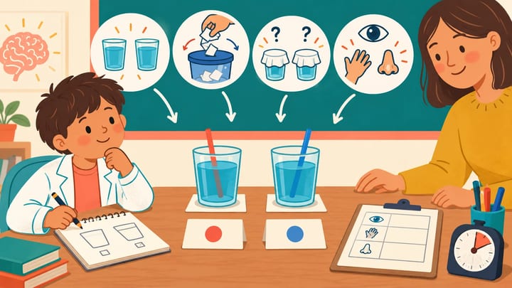 Child scientist comparing identical samples