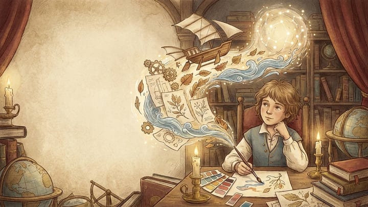 Child combining art and science into one luminous idea