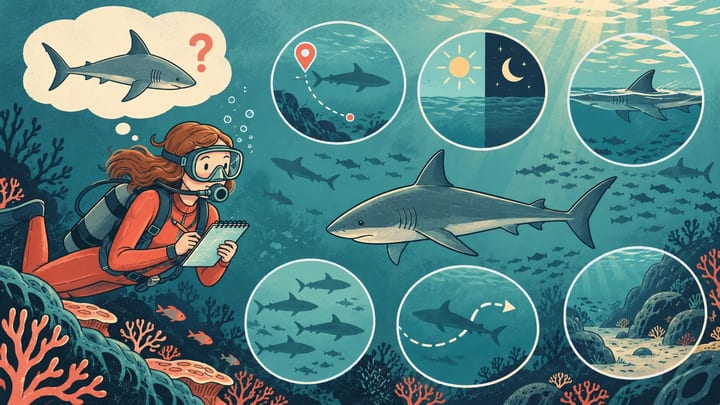 Reef shark, fish and coral research scene