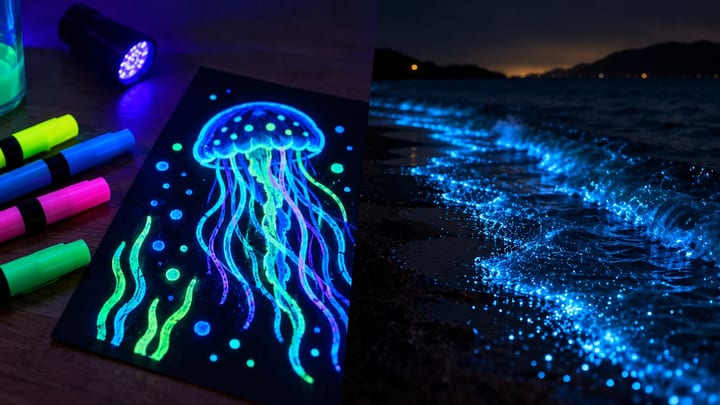 Jelly fish painted with glow in the dark paint