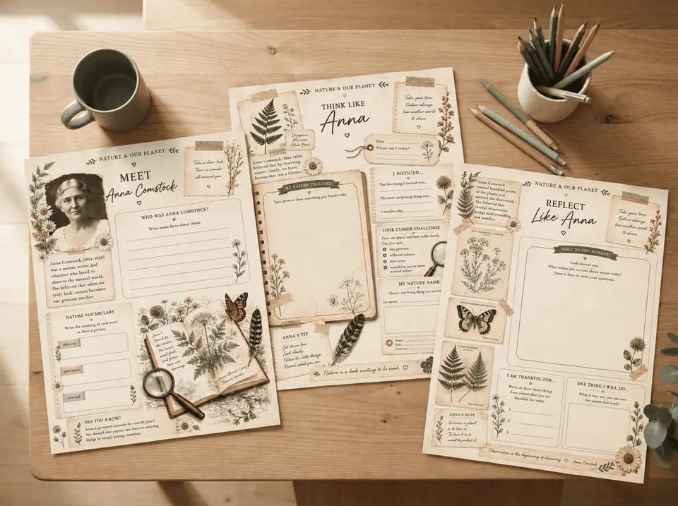 Anna Comstock & Nature Journaling pdf lesson printout home education