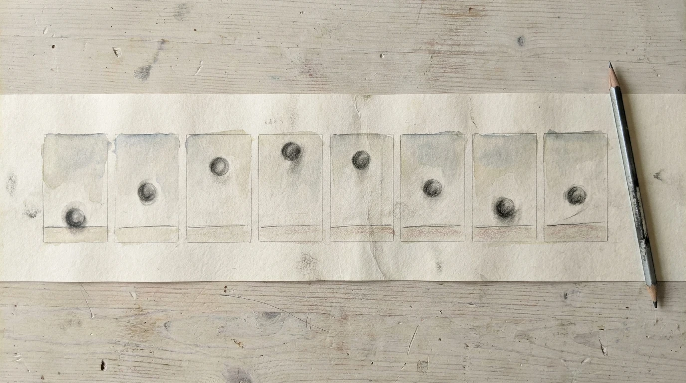 An original illustrated sequence showing a ball at different heights, ready to inspire an animation.