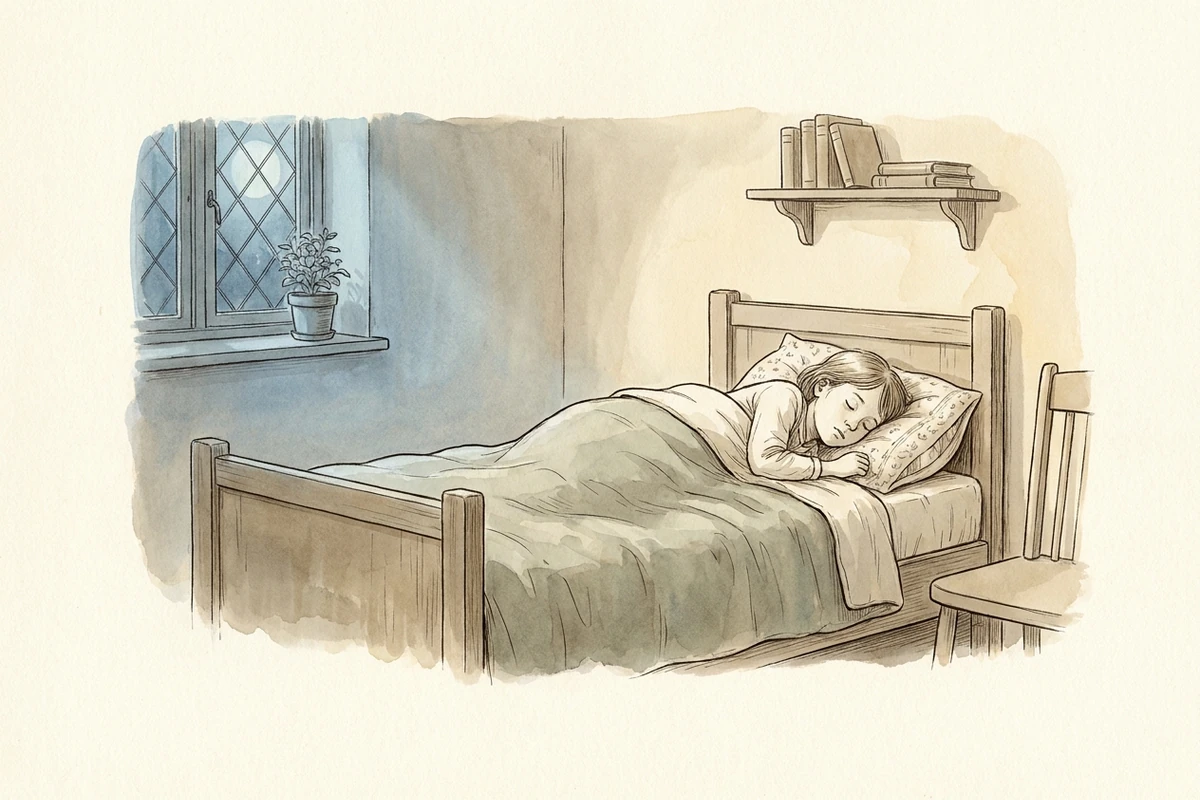 A child sleeping beneath a quilt; brain activity continues during sleep.