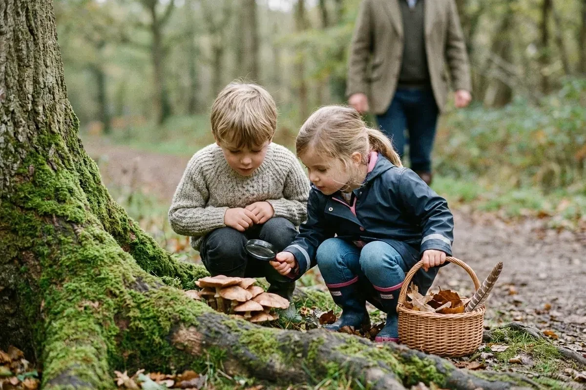Young children following their curiosity on an ordinary family nature walk.